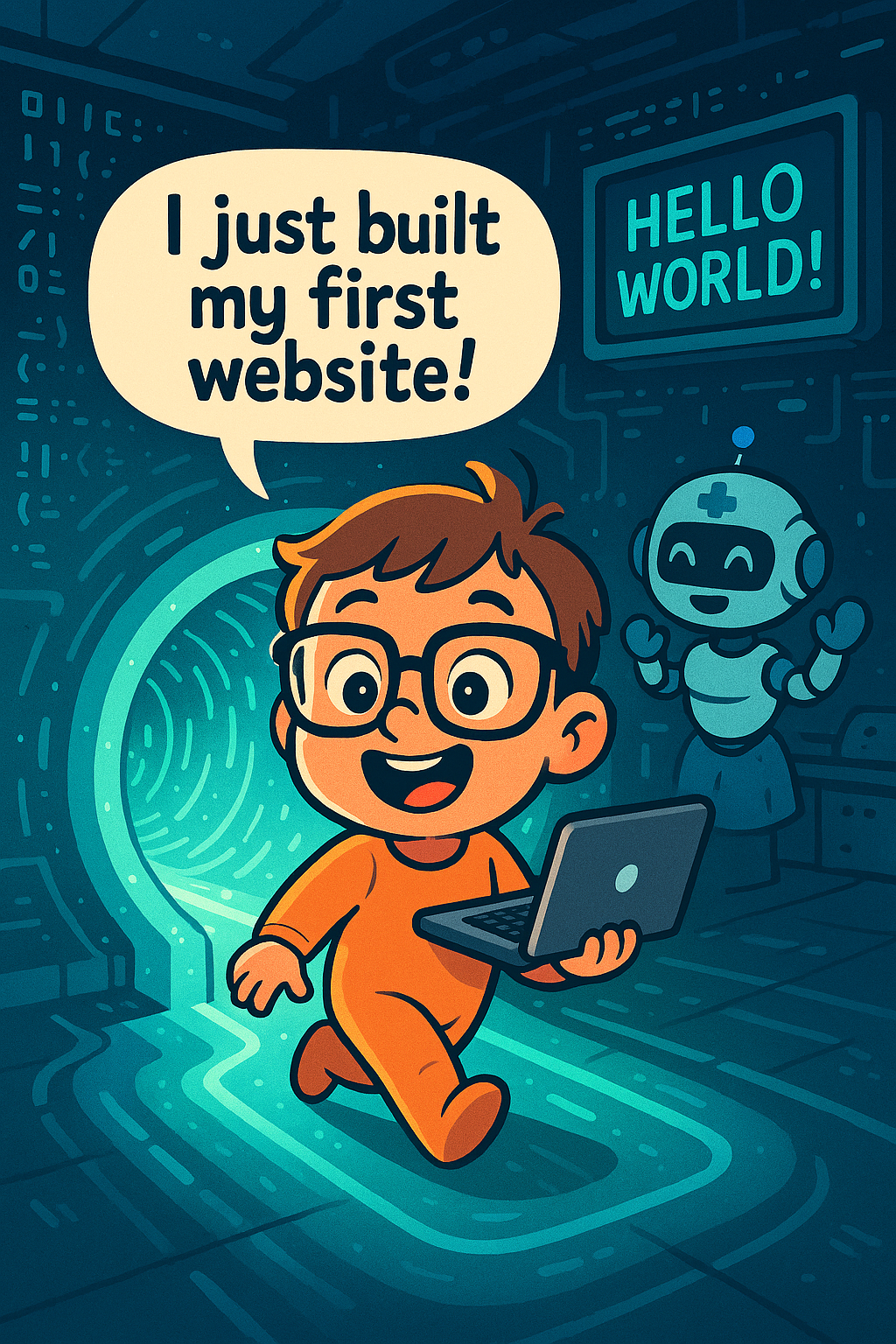 Baby walked out the birth canal and coded his 1st app