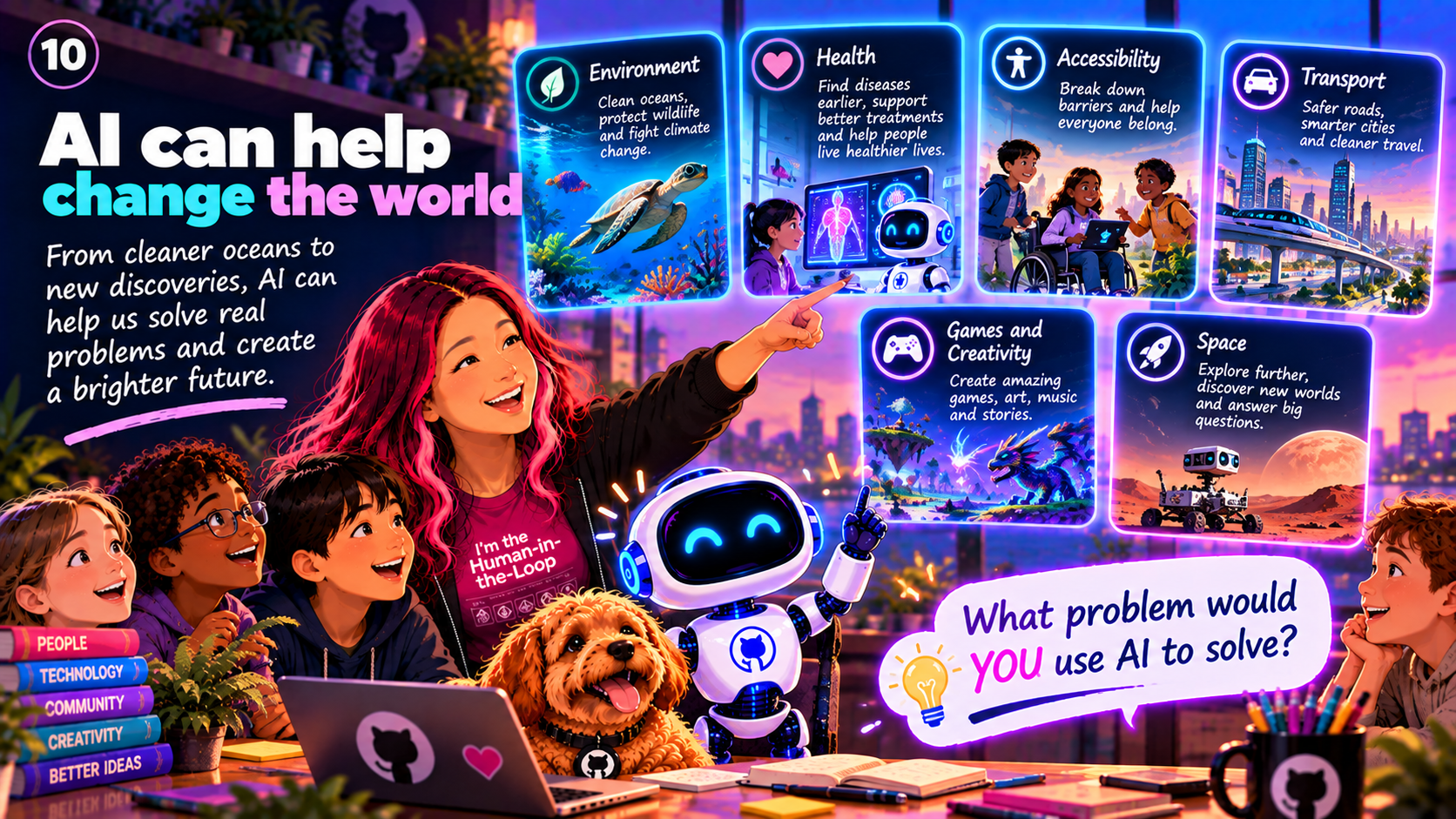 Illustration about AI helping change the world