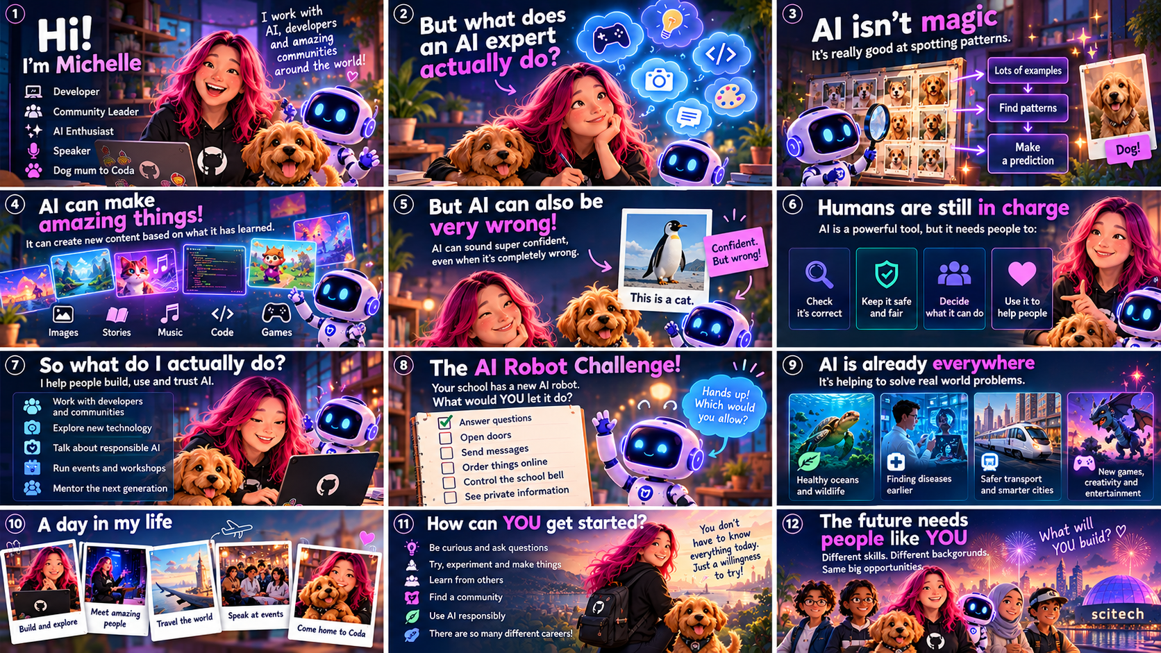 Overview grid of topics in an AI talk