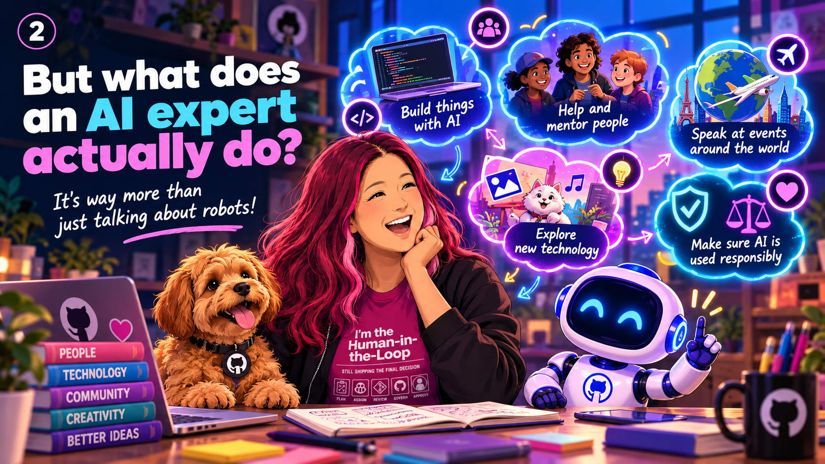 Illustration about the work of an AI expert