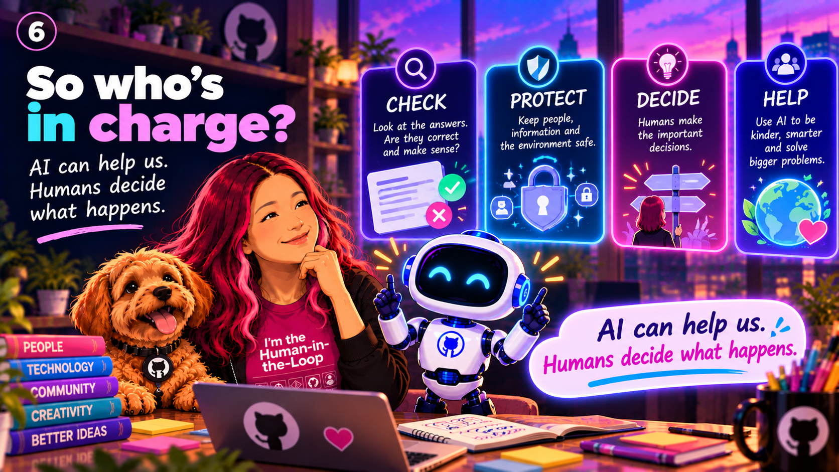 Illustration about humans staying in charge of AI decisions